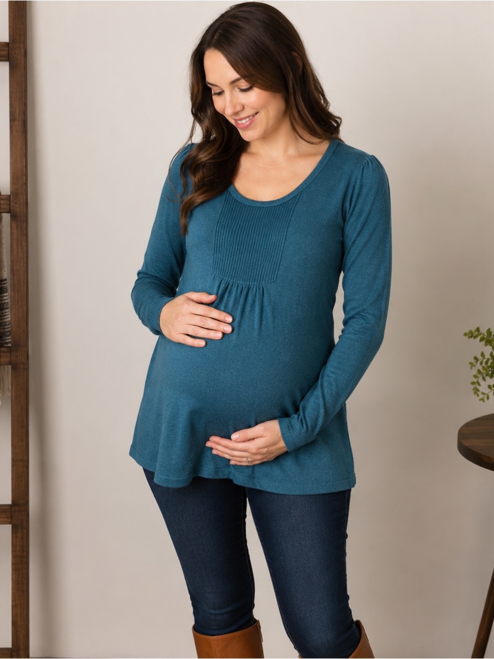 Oh Baby by Motherhood Maternity Teal Knit Tunic Sweater Long Sleeve Large